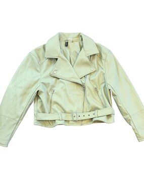 H&M Divided Faux Leather Pastel Green Moto Biker Bomber Jacket Size Medium